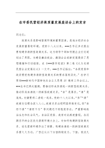 在市委民营经济高质量发展座谈会上的发言
