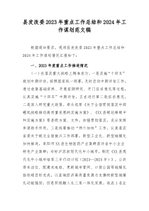 县发改委2023年重点工作总结和2024年工作谋划范文稿