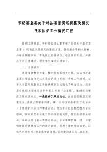 市纪委监委关于对县委落实巡视整改情况日常监督工作情况汇报