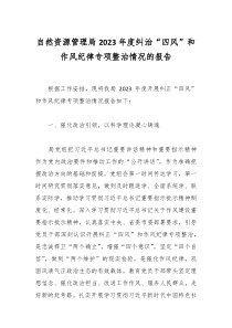 自然资源管理局2023年度纠治“四风”和作风纪律专项整治情况的报告