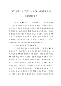 XX党委(党工委)书记2023年度抓党建工作述职报告
