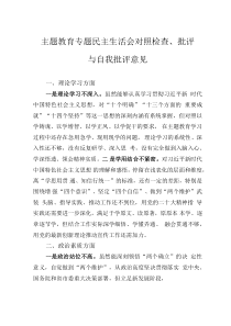 主题教育专题民主生活会对照检查、批评与自我批评意见