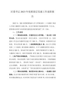 区委书记2023年度抓基层党建工作述职报告