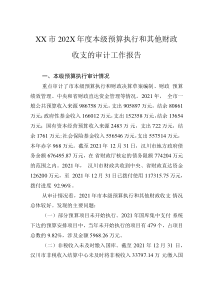 XX市202X年度本级预算执行和其他财政收支的审计工作报告