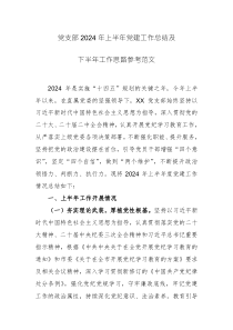 党支部2024年上半年党建工作总结及下半年工作思路参考范文