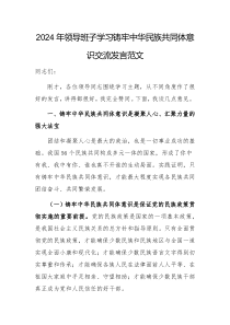 2024年领导班子学习铸牢中华民族共同体意识交流发言范文