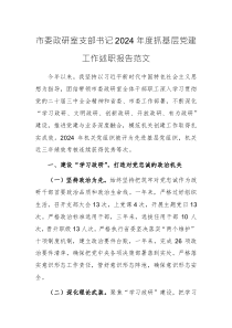 政研室支部书记2024年度抓基层党建工作述职报告范文