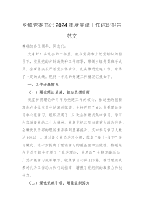 乡党委书记2024年度党建工作述职报告范文