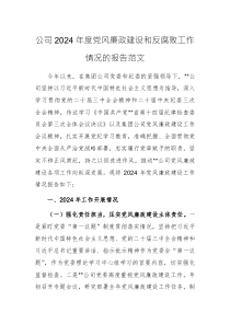 公司2024年度党风廉政建设和反腐败工作情况的报告范文