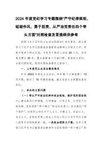 2024年度党纪学习专题围绕“严守纪律规矩、砥砺作风、勇于担责、从严治党责任四个带头方面”对照检查发言提纲供参考