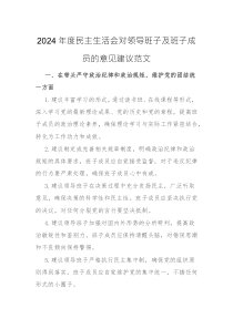 2024年度民主生活会对领导班子及班子成员的意见建议范文
