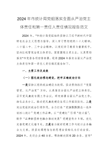2024年市统计局党组落实全面从严治党主体责任和第一责任人责任情况报告范文