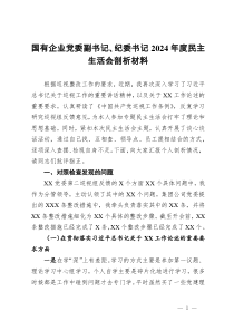 国有企业党委副书记、纪委书记2024年度巡察整改民主生活会剖析材料