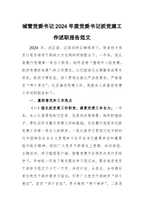 城管党委书记2024年度党委书记抓党建工作述职报告范文