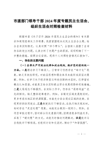 市直部门领导干部2024年度专题民主生活会、组织生活会对照检查材料