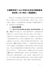 乡镇领导班子2024年民主生活会对照检查发言材料(五个带头+典型案例)