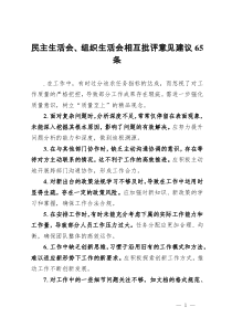 民主生活会、组织生活会相互批评意见建议65条