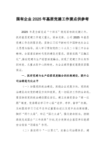 国有企业2025年基层党建工作要点供参考