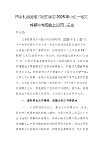 水利主管单位党组书记在学习2025年中央一号文件精神专题会上的研讨发言