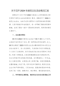 关于召开2024年度民主生活会情况汇报例文