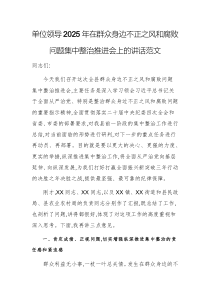 单位领导2025年在群众身边不正之风和腐败问题集中整治推进会上的讲话范文