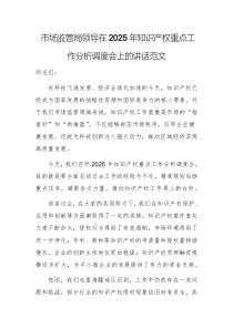 市场监管局领导在2025年知识产权重点工作分析调度会上的讲话范文