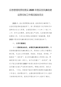 应急管理局贯彻落实2025年落实党风廉政建设责任制工作情况报告范文