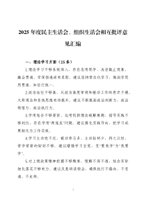 2025年度民主生活会、组织生活会相互批评意见汇编